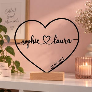 Personalised Heart Ornament | Two Names and Date | 3D Printed Gift for Couples image 1