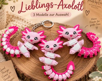 Axolotl Keychain Articulated | 3D Printed Flexi Axolotl | Gift for Axolotl Fans