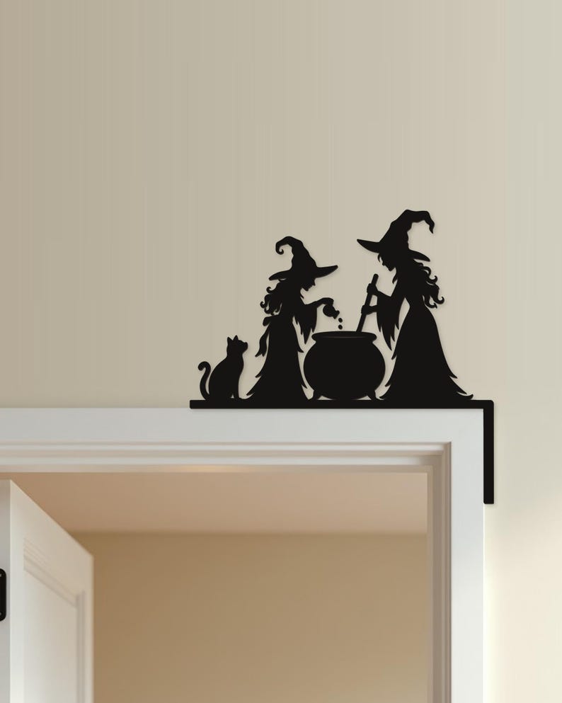 Halloween Door Decor Two Witches with Cauldron | Black Spooky Decoration (20x20cm) image 5