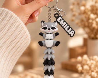 Raccoon Keychain Movable | 3D Print Flexi Figure with Curly Tail | Gift for Animal Lovers