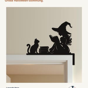 Halloween Door Decor Reading Witch with Books | Black Spooky Decoration (20x20cm) image 2