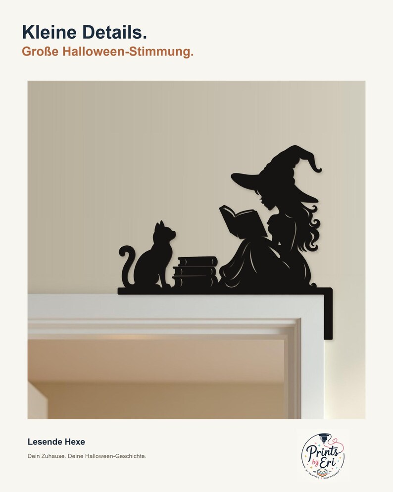 Halloween Door Decor Reading Witch with Books | Black Spooky Decoration (20x20cm) image 2