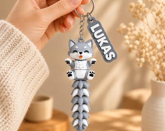 Wolf Keychain Movable | 3D Print Flexi Puppy with Fluffy Tail | Gift for Animal Lovers
