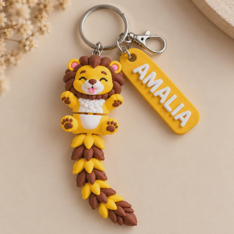 Lion Flexi Keychain | Movable Mane | 3D Printed Gift image 3