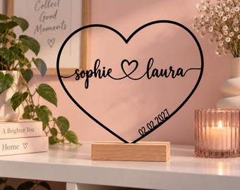 Personalised Heart Ornament | Two Names and Date | 3D Printed Gift for Couples