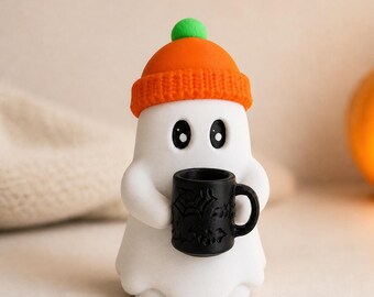 Halloween Ghost Figurine | 3D Printed Spooky Decor, Black PLA Ghost Figure