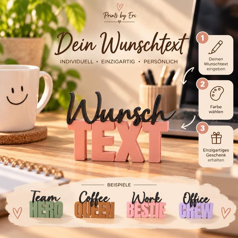 Personalized Coworker Gift | 3D Desk Sign with Custom Text | Farewell Office Team Gift Wunsch Text