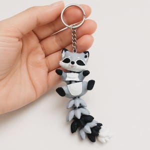 Raccoon Keychain Movable | 3D Print Flexi Figure with Curly Tail | Gift for Animal Lovers image 5