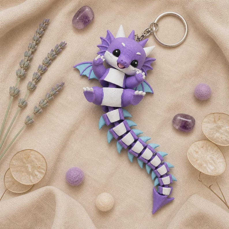 Dragon Keychain Movable | 3D Print Flexi Baby Dragon with Wings | Gift for Dragon Fans image 3