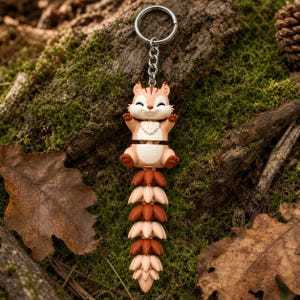 Squirrel Keychain Movable | 3D Print Flexi Figure with Curly Tail | Gift for Animal Lovers image 6