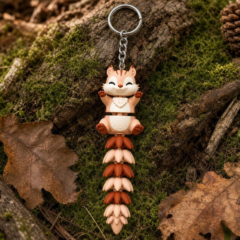 Squirrel Keychain Movable | 3D Print Flexi Figure with Curly Tail | Gift for Animal Lovers image 6