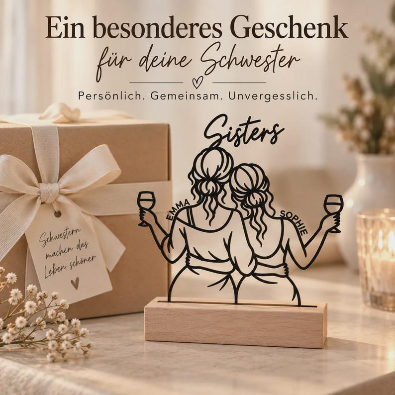 Personalized Sisters Decor | 3D Display with Names and Wooden Base | Sister Gift image 8