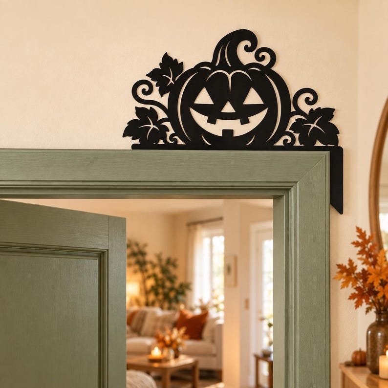 Classic Pumpkin Halloween Door Topper | 4 Designs | 3D Printed Door Decor P1 Classic Happy