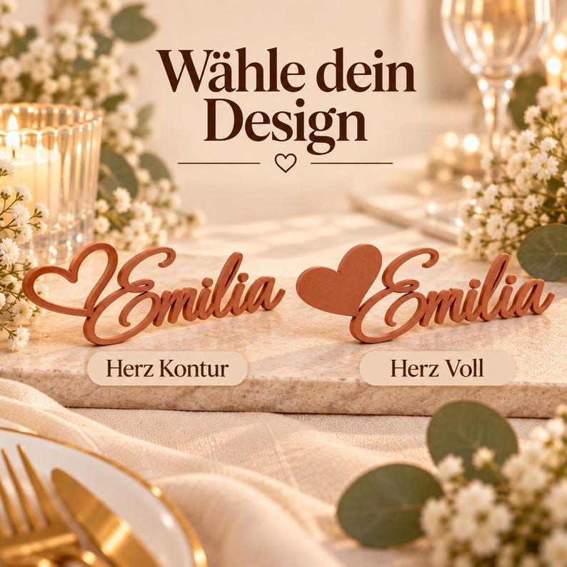Personalized wedding place card with name and heart | 3D place card | Name tag napkin | Table decoration and wedding favor image 7
