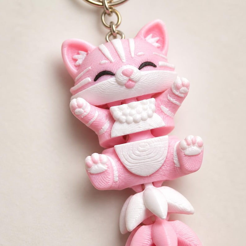 Cat Keychain Movable | 3D Print Flexi Cat Kawaii | Gift for Cat Lovers image 4
