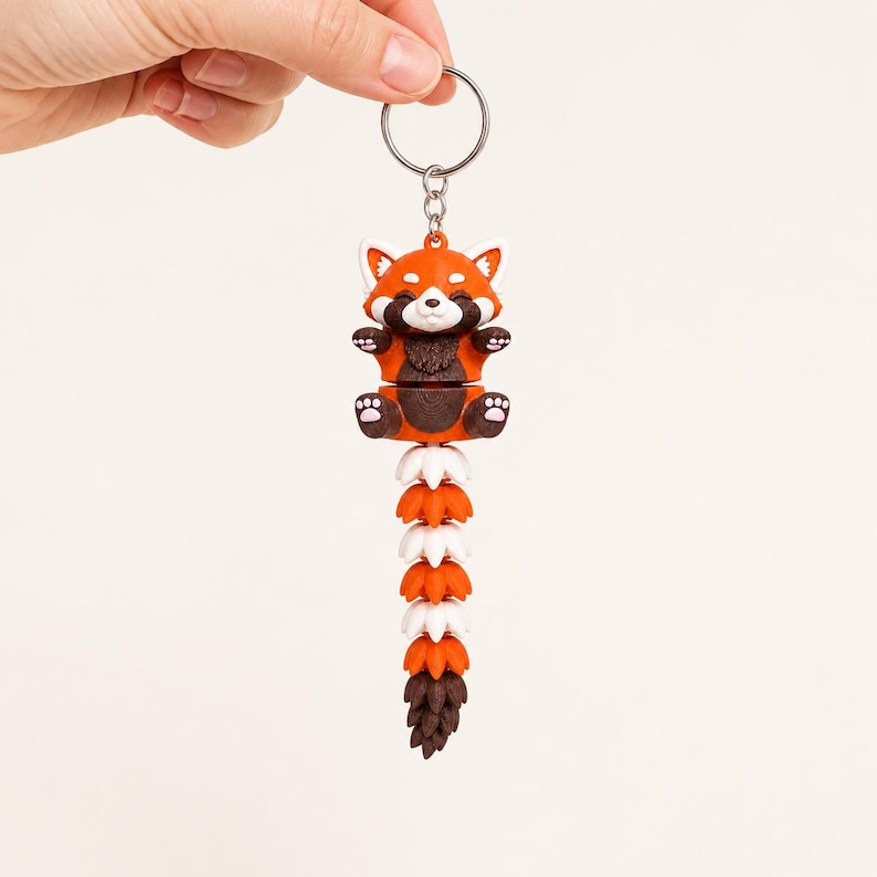 Red Panda Keychain Movable | 3D Print Flexi Figure with Curly Tail | Gift for Animal Lovers image 5