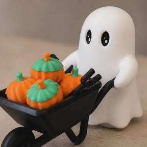Ghost Halloween Decor | Spooky Wheelbarrow with Pumpkins image 2