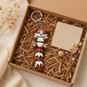 Corgi Puppy Keychain Movable | 3D Print Flexi Dog with Fluffy Tail | Gift for Dog Lovers image 8