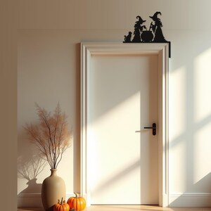 Halloween Door Decor Two Witches with Cauldron | Black Spooky Decoration (20x20cm) image 3