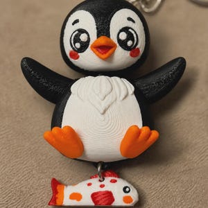 Penguin Keychain Kawaii | 3D Print Flexi Figure with Fish Pendant | Gift for Animal Lovers image 9