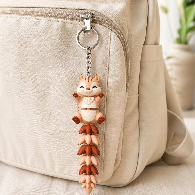 Squirrel Keychain Movable | 3D Print Flexi Figure with Curly Tail | Gift for Animal Lovers image 5