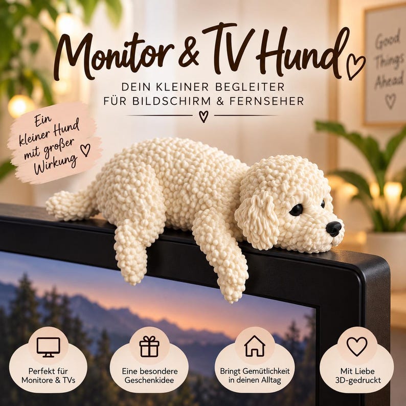 Poodle Monitor Buddy | 3D Desk Decor for Monitor, Laptop or TV image 1
