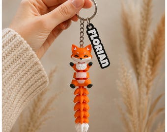 Fox Keychain Movable | 3D Print Flexi Figure with Bushy Tail | Gift for Animal Lovers