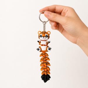 Tiger Keychain Movable | 3D Print Flexi Figure Orange Black | Gift for Animal Lovers image 5