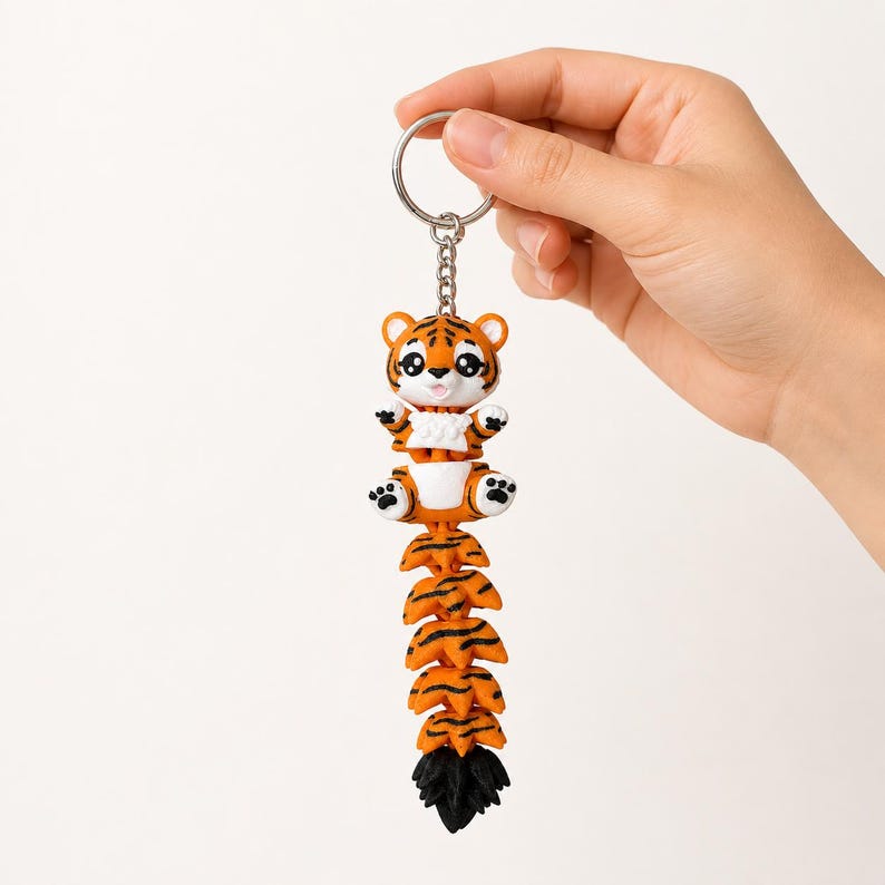 Tiger Keychain Movable | 3D Print Flexi Figure Orange Black | Gift for Animal Lovers image 5