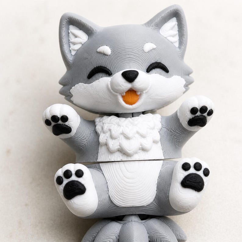 Wolf Keychain Movable | 3D Print Flexi Puppy with Fluffy Tail | Gift for Animal Lovers image 3