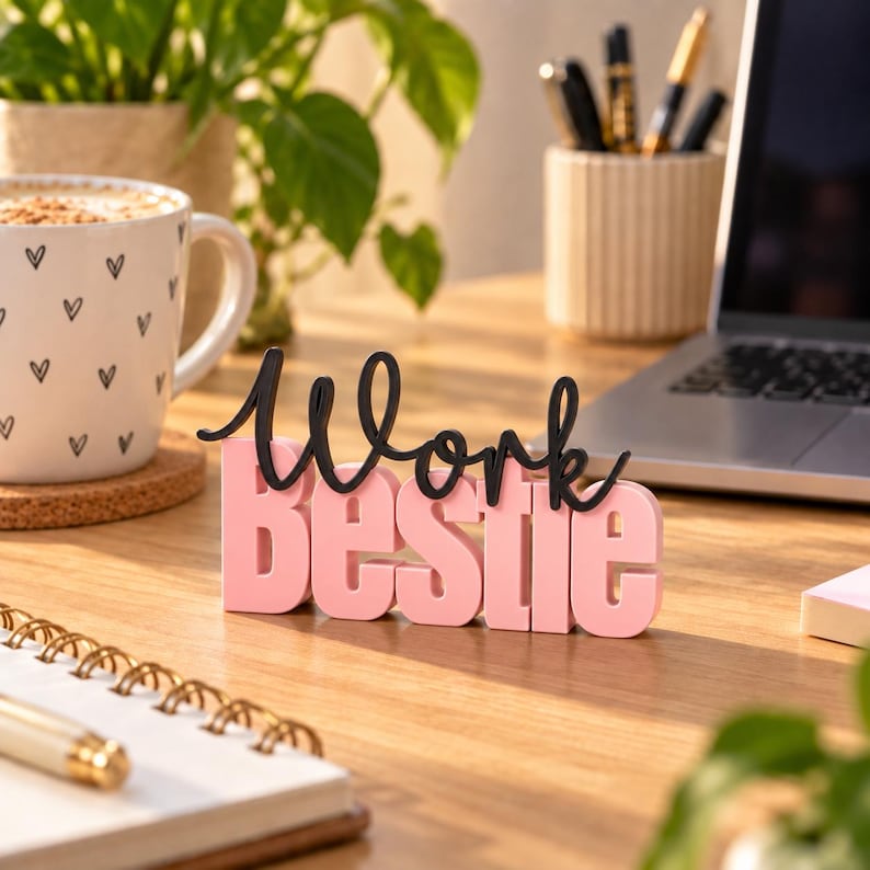 Personalized Coworker Gift | 3D Desk Sign with Custom Text | Farewell Office Team Gift Work Bestie
