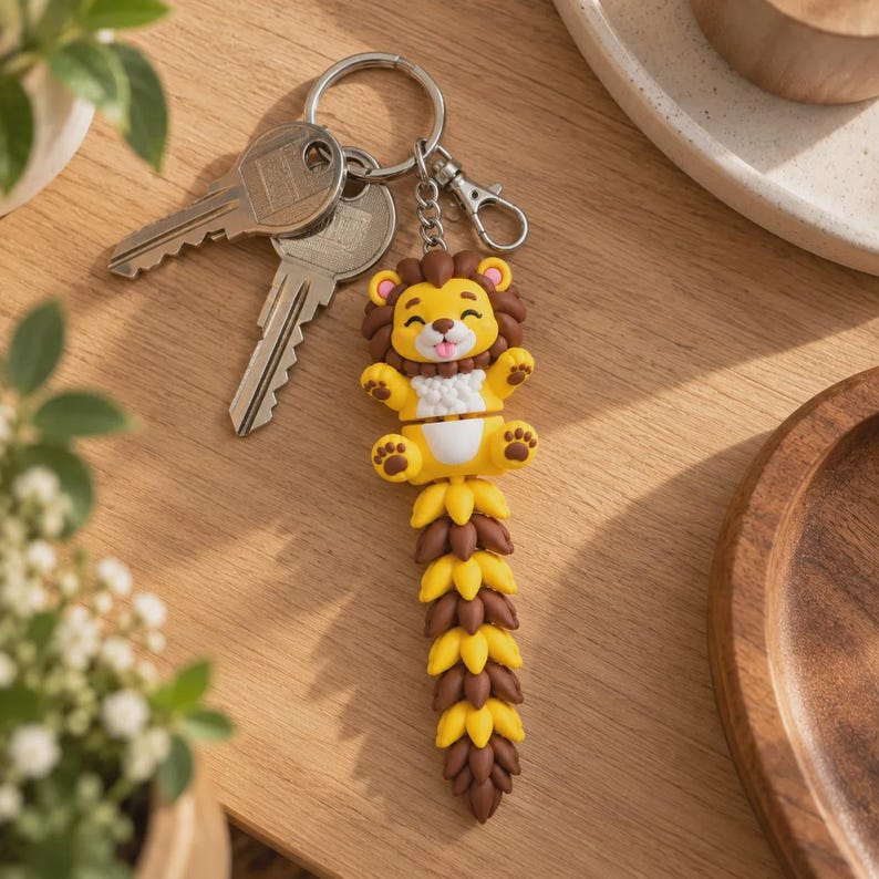 Lion Flexi Keychain | Movable Mane | 3D Printed Gift image 9