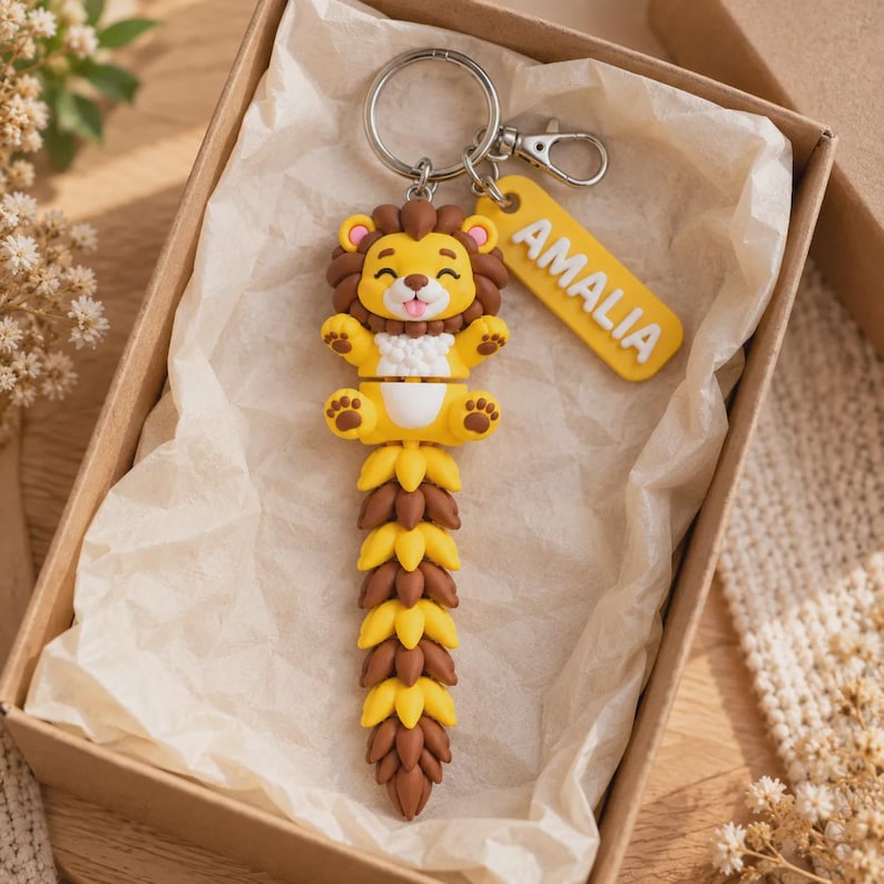 Lion Flexi Keychain | Movable Mane | 3D Printed Gift image 8