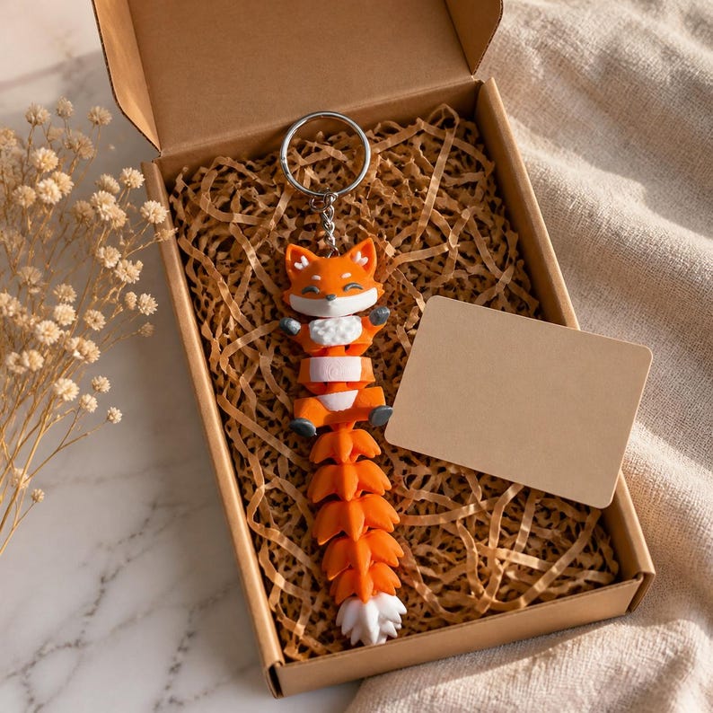 Fox Keychain Movable | 3D Print Flexi Figure with Bushy Tail | Gift for Animal Lovers image 4