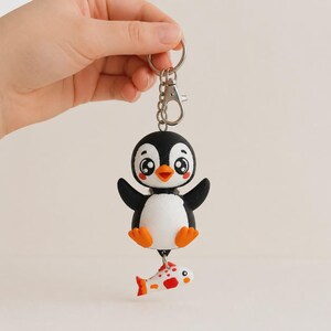 Penguin Keychain Kawaii | 3D Print Flexi Figure with Fish Pendant | Gift for Animal Lovers image 7