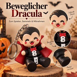 Dracula Movable Keychain | 3D Printed Flexible Vampire Figure | Halloween Gift image 2