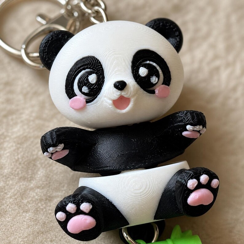 Panda Keychain Movable | 3D Print Flexi Figure with Bamboo Pendant | Gift for Animal Lovers image 4
