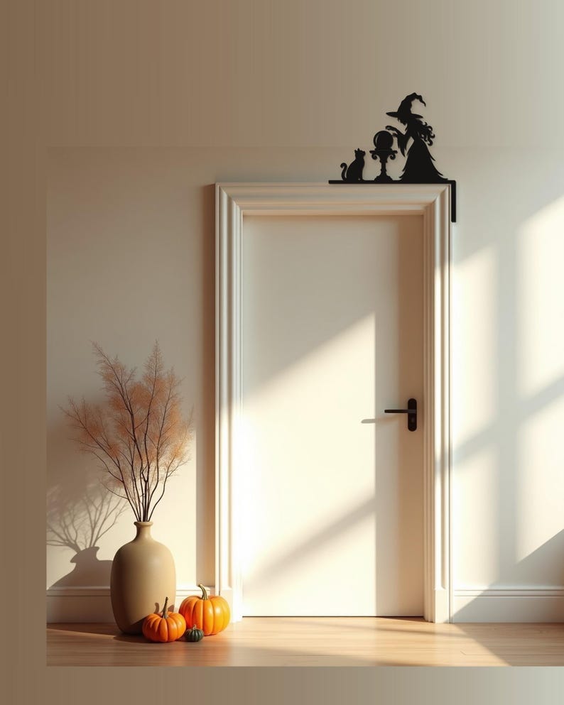 Halloween Door Decor Witch with Crystal Ball | Black Spooky Decoration (20x20cm) image 6