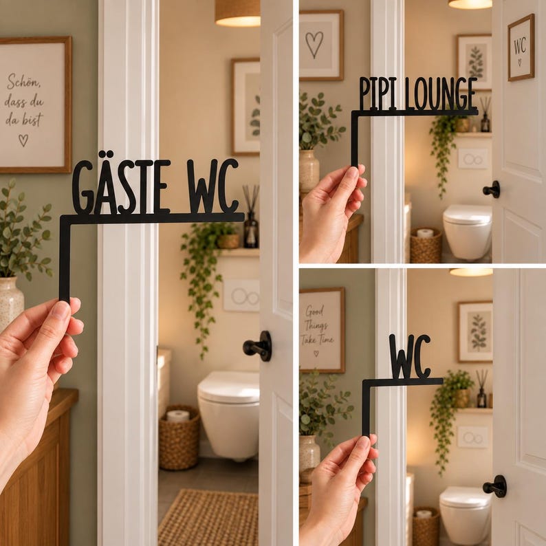 Guest WC Door Frame Sign | Modern 3D Printed Toilet Sign | Bathroom Decor image 2