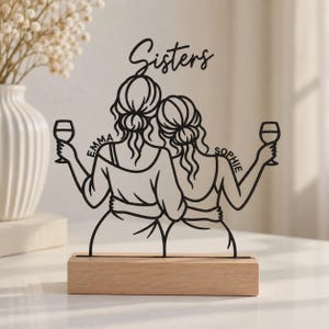 Personalized Sisters Decor | 3D Display with Names and Wooden Base | Sister Gift image 2
