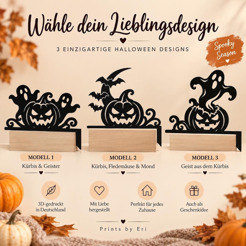 Pumpkin & Ghosts Halloween Door Topper | 3 Designs | 3D Printed Door Decor image 2