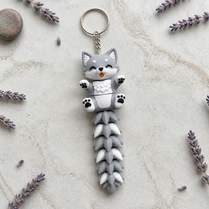 Wolf Keychain Movable | 3D Print Flexi Puppy with Fluffy Tail | Gift for Animal Lovers image 2