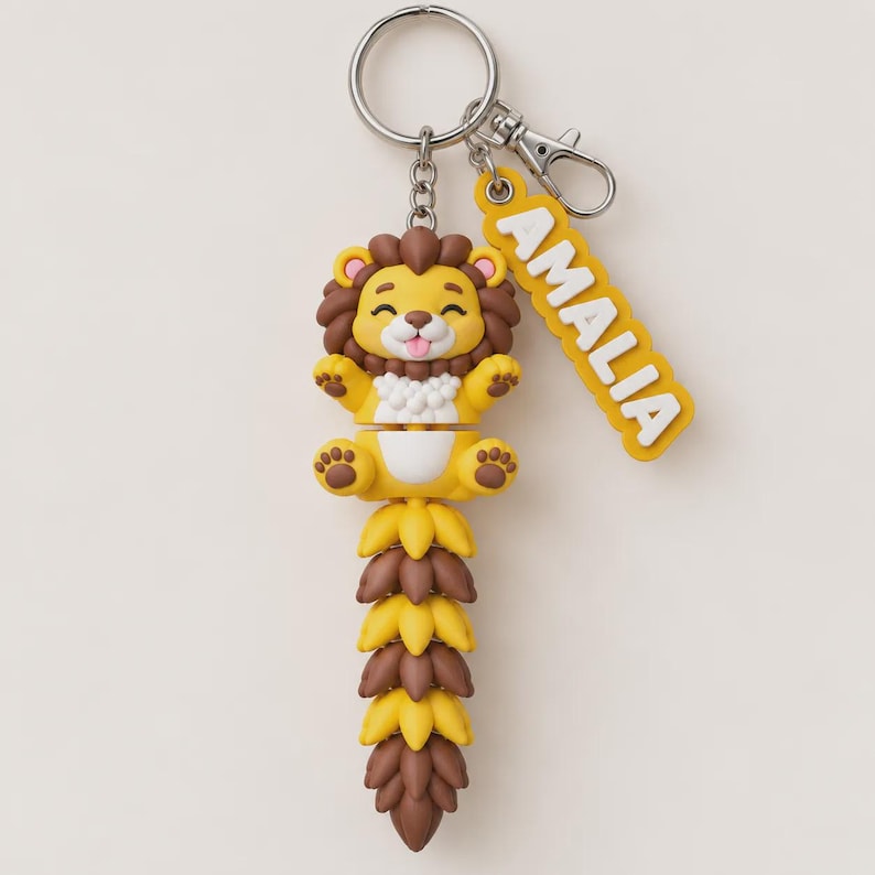 Lion Flexi Keychain | Movable Mane | 3D Printed Gift image 14