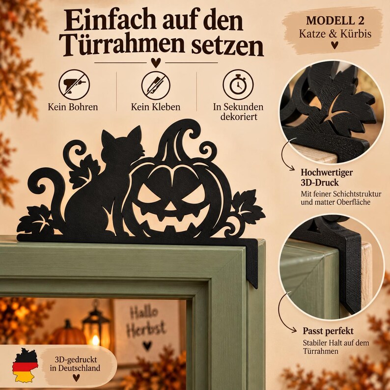Calabaza, Gato & Cuervo Halloween para Puerta | 3 Modelos | Impreso en 3D imagen 6