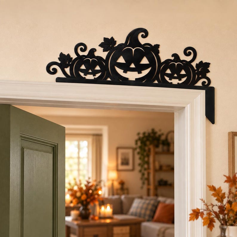 Classic Pumpkin Halloween Door Topper | 4 Designs | 3D Printed Door Decor P6 Pumpkin Family