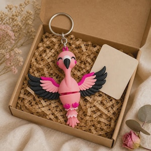 Flamingo Keychain Movable | 3D Print Flexi Figure in Pink | Gift for Animal Lovers image 3