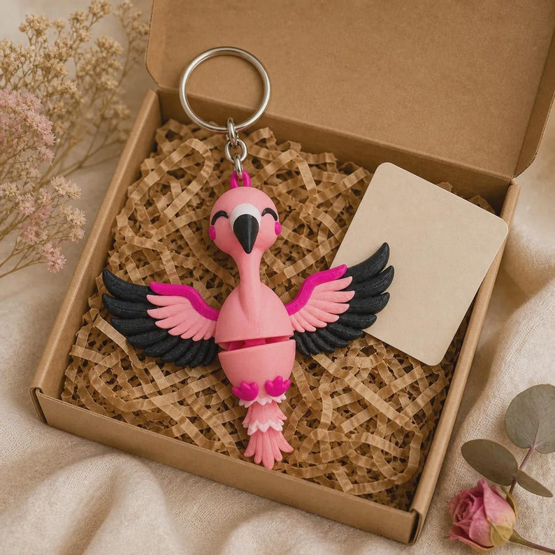 Flamingo Keychain Movable | 3D Print Flexi Figure in Pink | Gift for Animal Lovers image 3