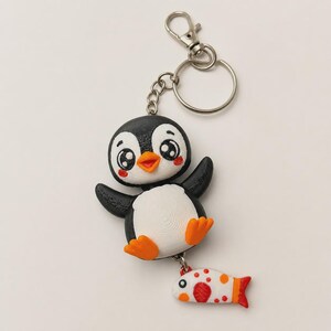 Penguin Keychain Kawaii | 3D Print Flexi Figure with Fish Pendant | Gift for Animal Lovers image 8