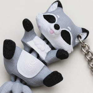 Raccoon Keychain Movable | 3D Print Flexi Figure with Curly Tail | Gift for Animal Lovers image 6
