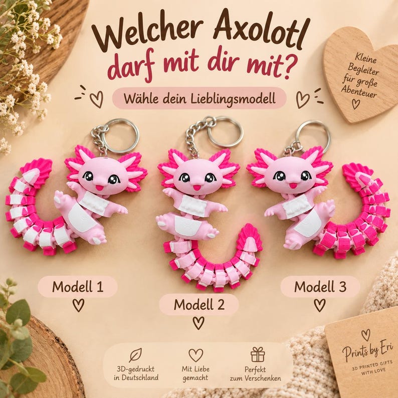 Llavero Axolotl Articulado | Axolotl Flexi Impreso en 3D | Regalo para Fans del Axolotl imagen 2